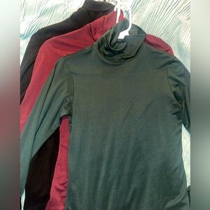 Uniqlo Heattech bundle of 3- Green, Black, & Burgundy Turtleneck Tops